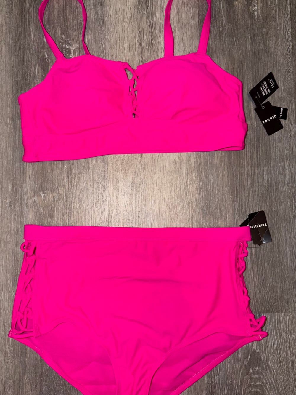 torrid Hot Pink Lace-Up Bralette Bikini Set